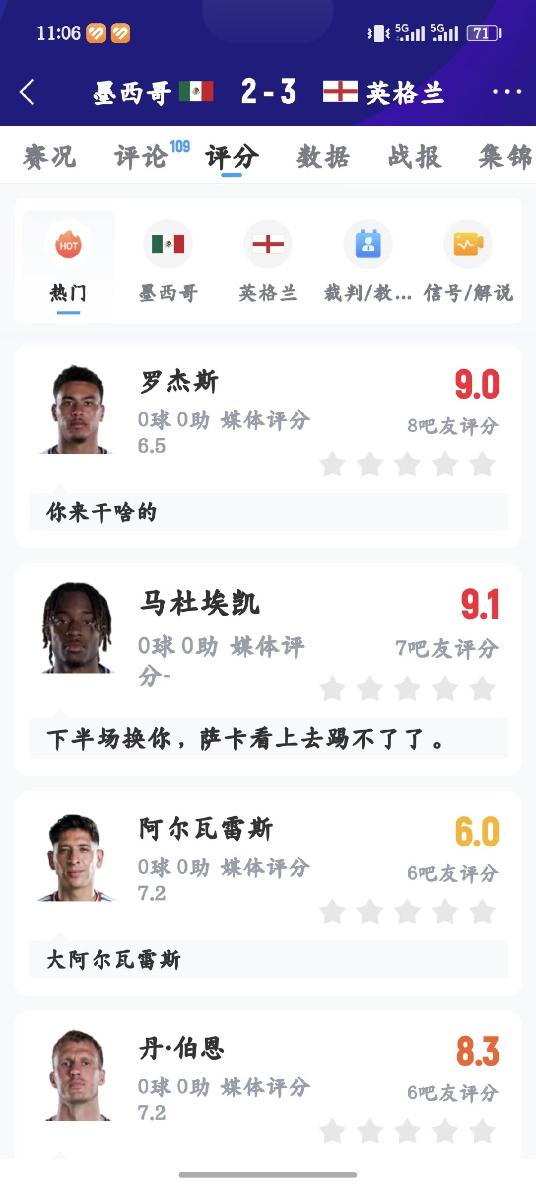 北京时间9:00，世界杯1/8决赛英格兰vs墨西哥，比赛在阿兹特克体育场打响！上