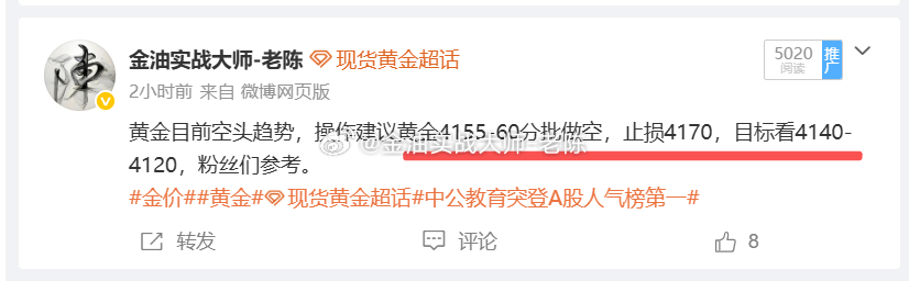 黄金4160做空，金价跌至4145已经全部出货，目前金价在下方震荡，等反弹上来我