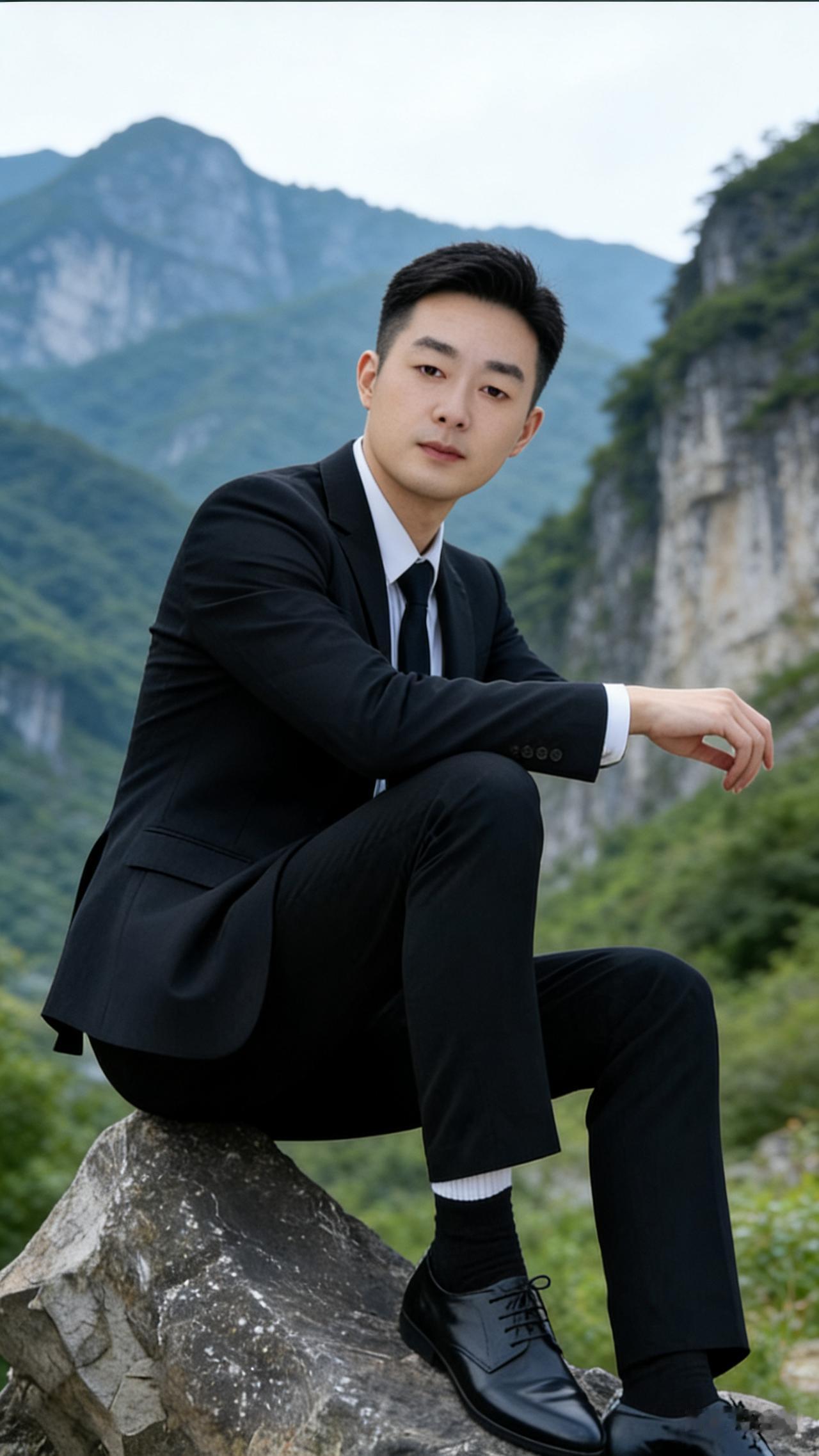 山居盼缘
静坐在青山之中，翠烟缭绕相伴，身着一袭黑衫的我，显得儒雅又安然。
我一