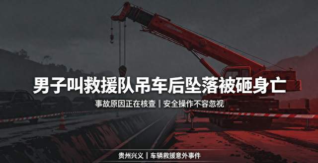 男子叫来救援队吊车施救，车辆脱落坠落，车主不幸被砸身亡