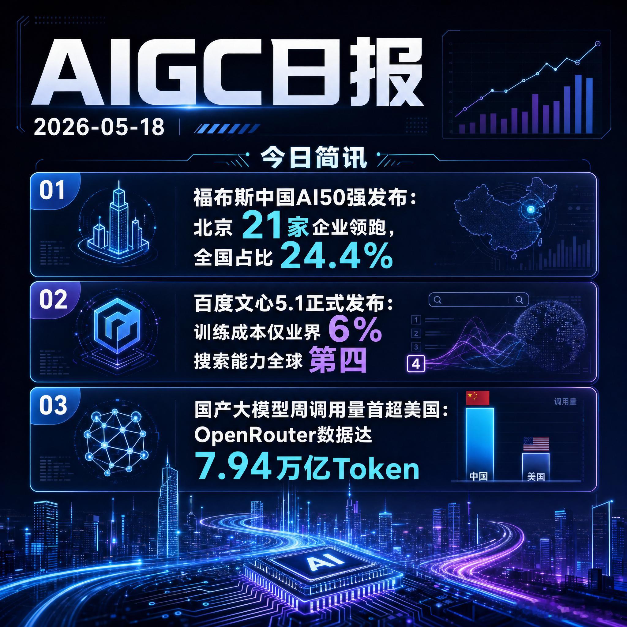 【AIGC日报 · 2026-05-18】今日简讯：1、福布斯中国AI50强发布