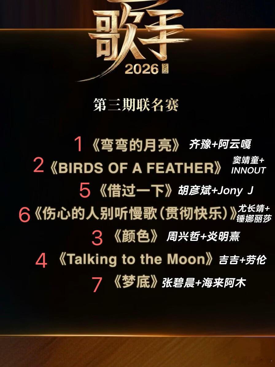 歌手第三期歌单确定，盲猜齐豫蝉联第一盲猜齐豫姐姐要蝉联第一了👍 