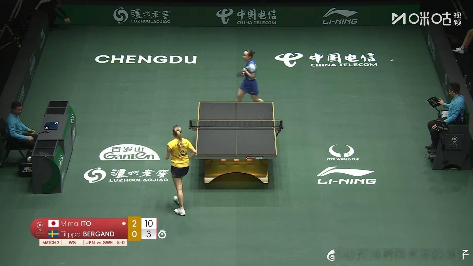 伊藤美诚3比0伯嘉德（3，4，3）第三盘：松岛辉空VS法尔克日本队六比零瑞典队2