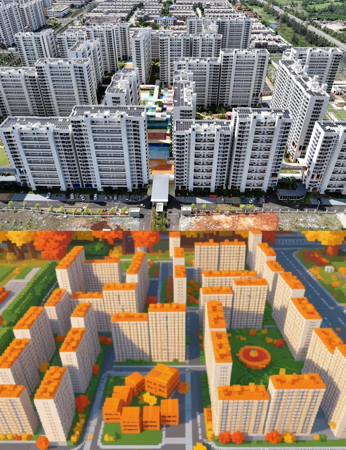 镜头带你看项目秋季积木像素风  当房建遇上积木像素风，严肃的工地也开始“卖萌”。