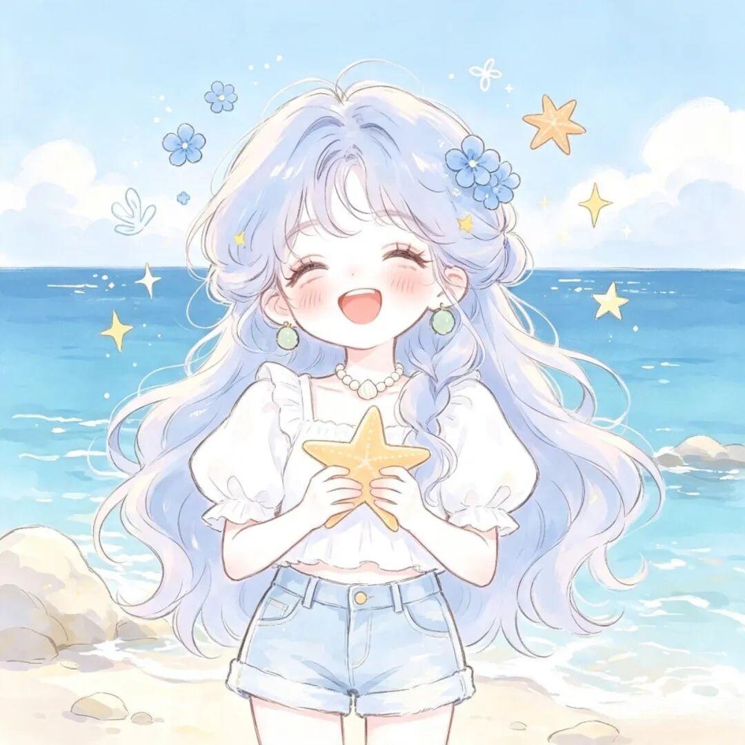 女生头像｜闯入水彩感夏日海边梦境