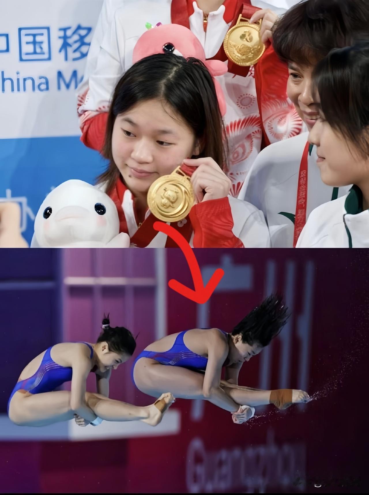 世界泳联发文称赞全红婵：
你的出现让世界有了巅峰。
14岁东京奥运会，五跳三满分