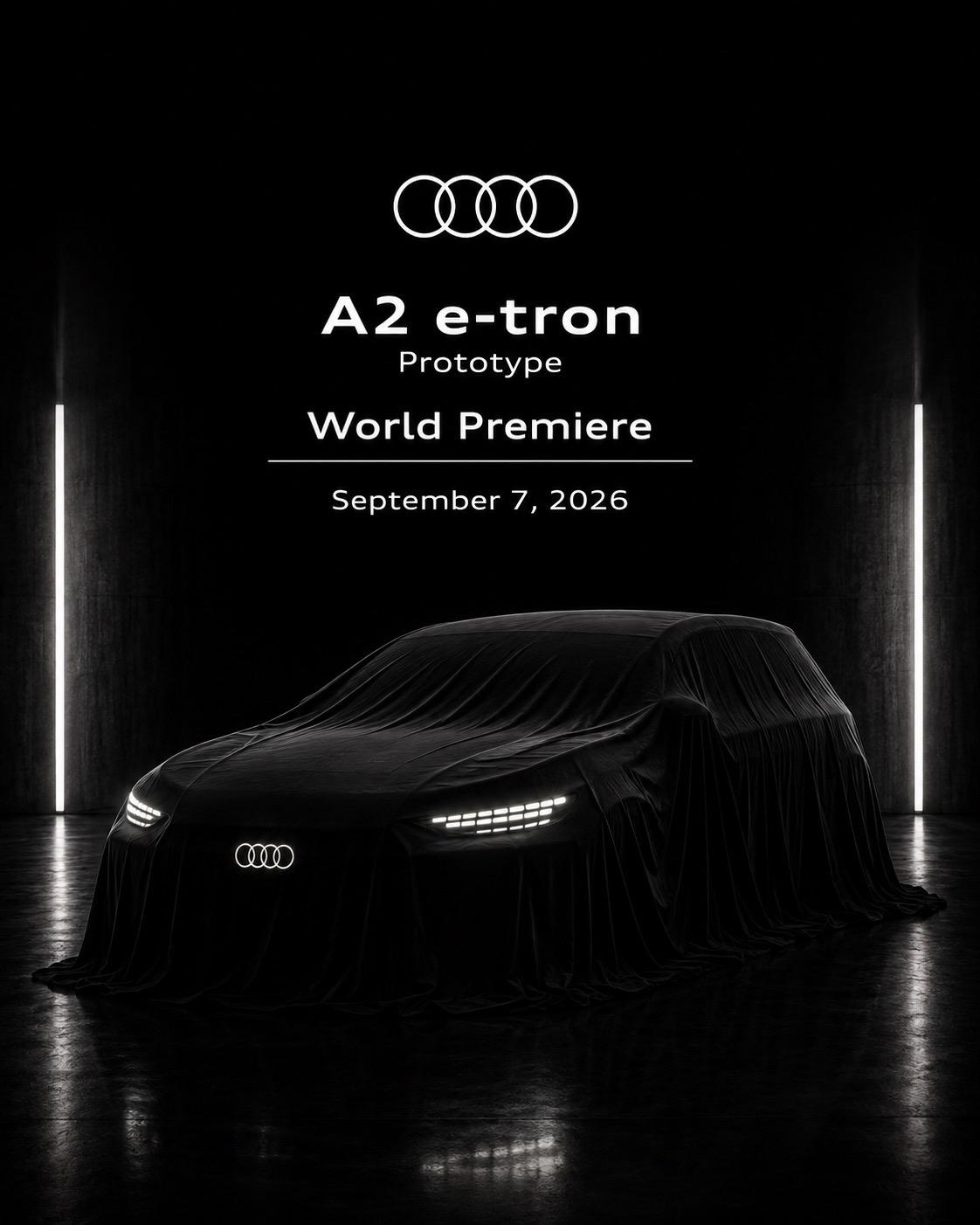 全新奥迪 A2 e-tron 即将亮相。作为奥迪全新纯电产品的重要车型，新车将于