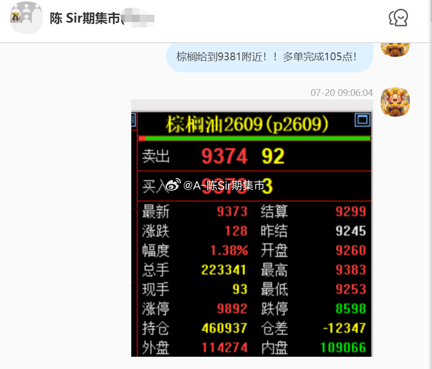 2026/7/20第二单【2609棕榈油】棕榈油完成105点！我们在9275附近