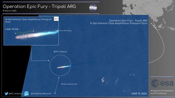 3 月 19 日的图像捕捉到一艘圣安东尼奥级两栖攻击舰在班达亚齐 (6.545,