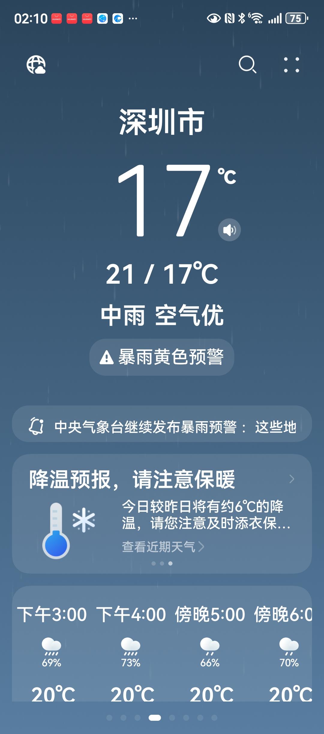 今天（4月24日）深圳的天气捉弄人。气温一下子降到最高只有21℃。一阵一阵地下雨