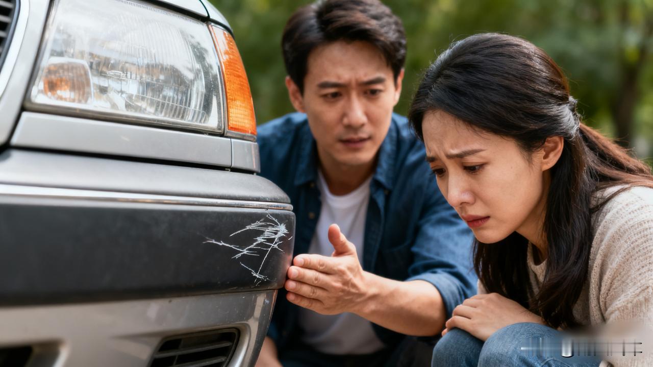 老婆刚拿驾照，把我的车刮了，我该生气吗？在线等，挺急的…

右前杠一道大划痕，看