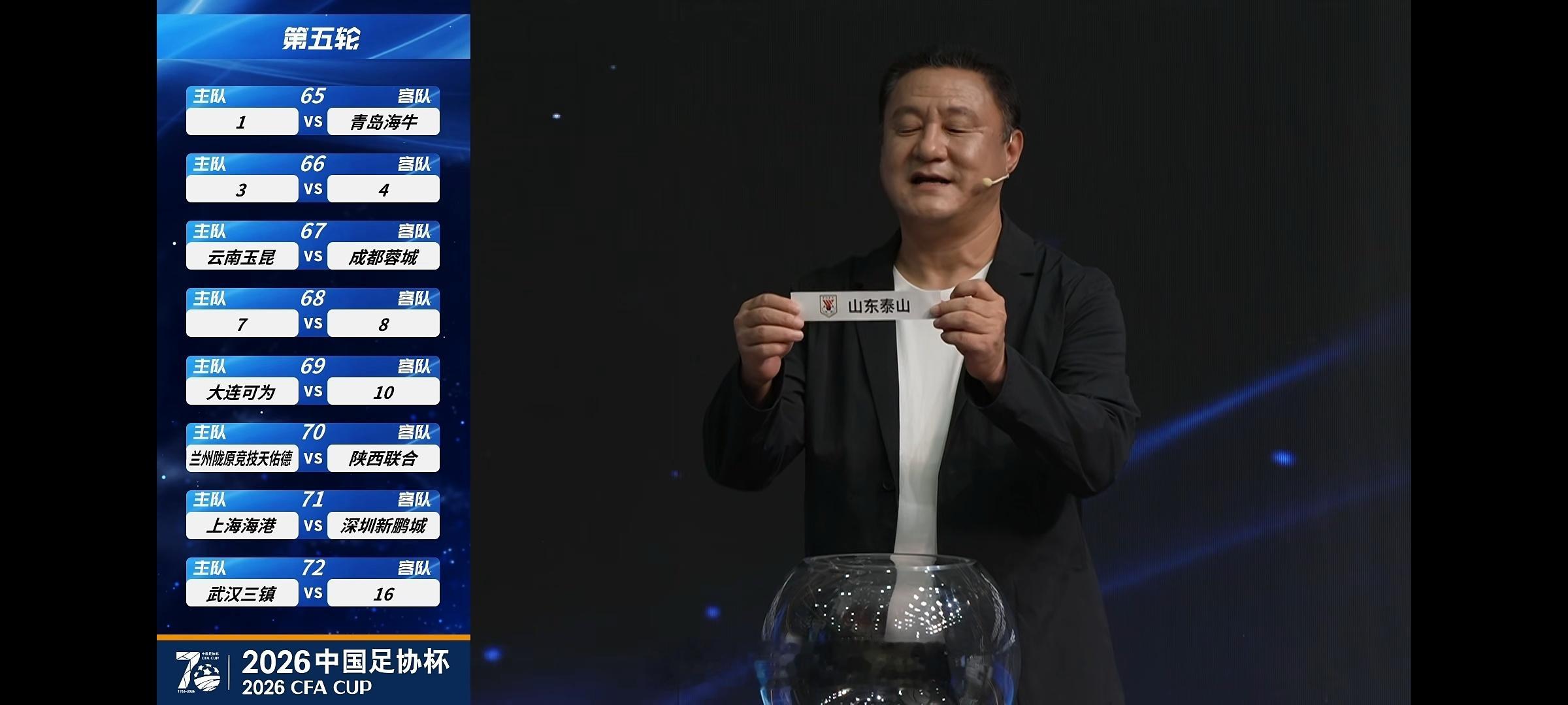 山东泰山队下一轮足协杯的对手是 武汉三镇队 