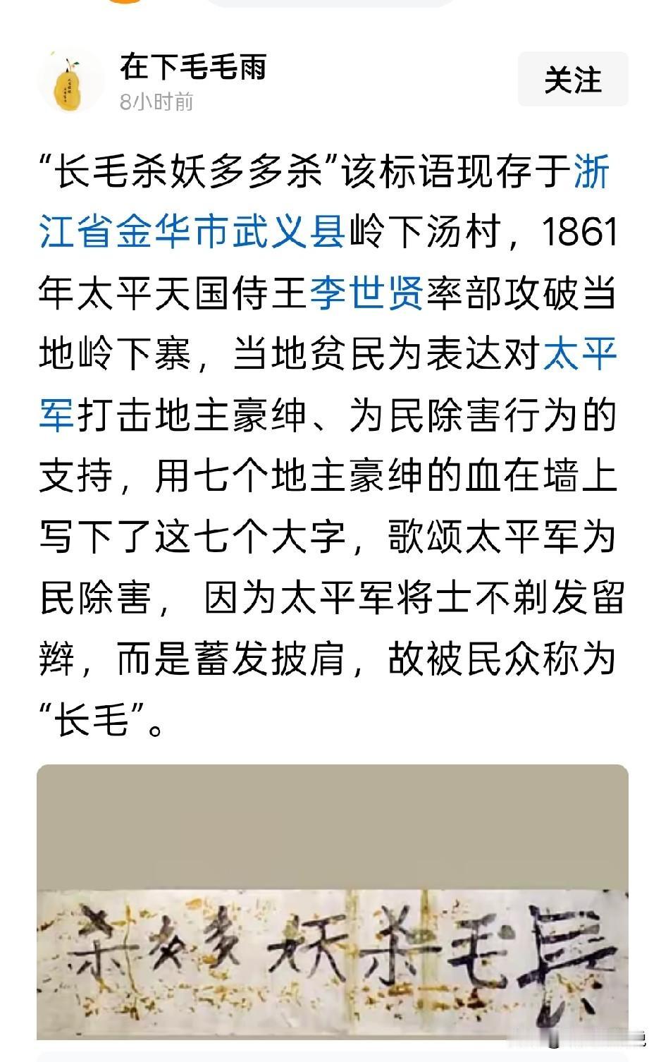 原来长毛并不是贬义，而是太平军起义之后的外在形象
当时，清政府称其为长毛，民间也