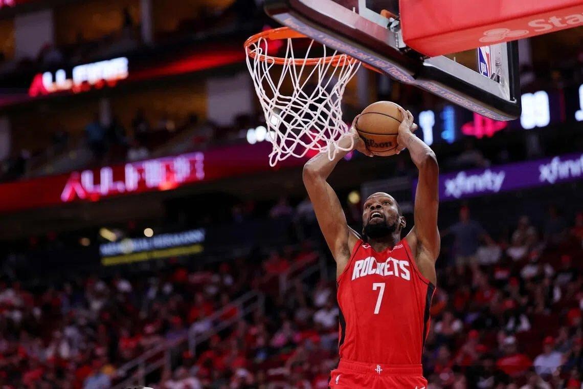 今天的KD：三节27分1篮板3助攻投篮20中11，罚球4中4火箭vs独行侠