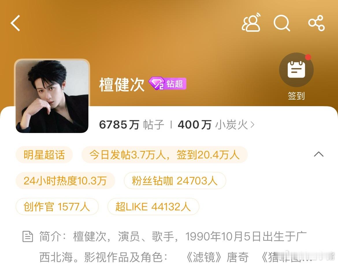 恭喜檀健次超话粉丝破400万啦！🥳 ​​​