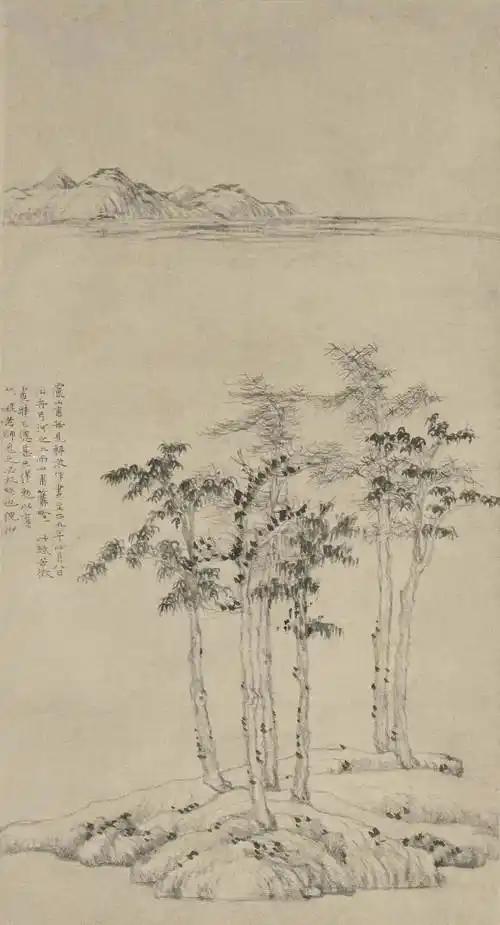 上联：倪公作画，五树三枯秃远岭；
下联：[比心]

网络图片/诚谢侵删