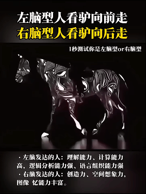 据说左脑型人看驴是向前走的，右脑型人看驴是向后走的，你是哪一种？
我已经很努力地