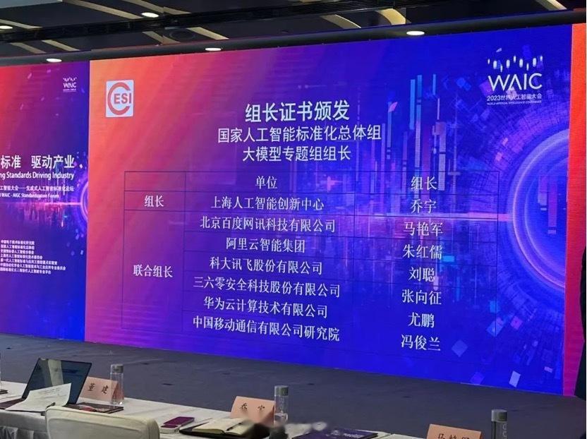国家人工智能标准化总体组宣布成立大模型标准化专题组，组长（联合组长）单位是上海人