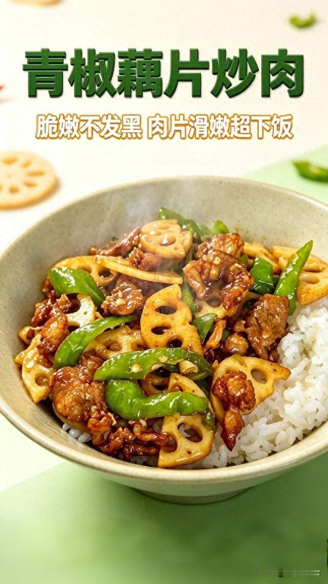 下班快手小炒，青椒藕片炒肉，汤汁拌米饭香绝了