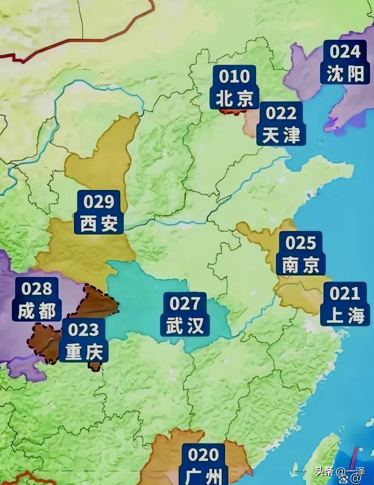 这是中国大陆十座三位区号的城市分布。026当初是预备东南大区的杭州、福州、台北三
