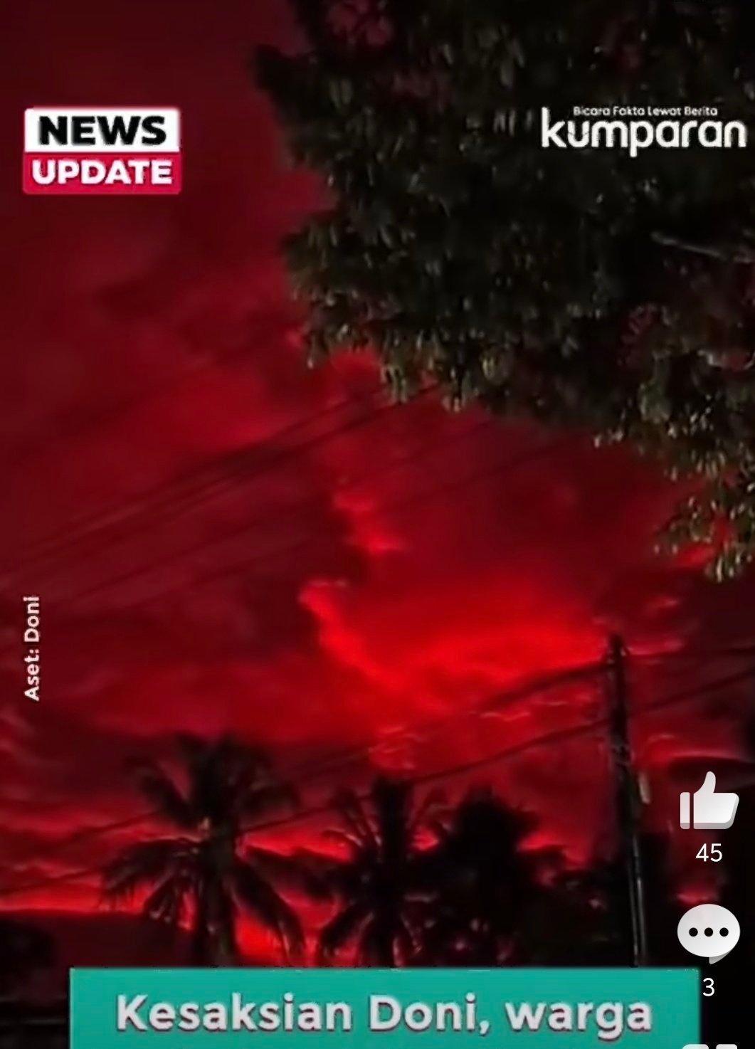 印尼天空呈血红色 真的假的？？解释日落时光线穿透大气发生“瑞利散射效应”。。不懂