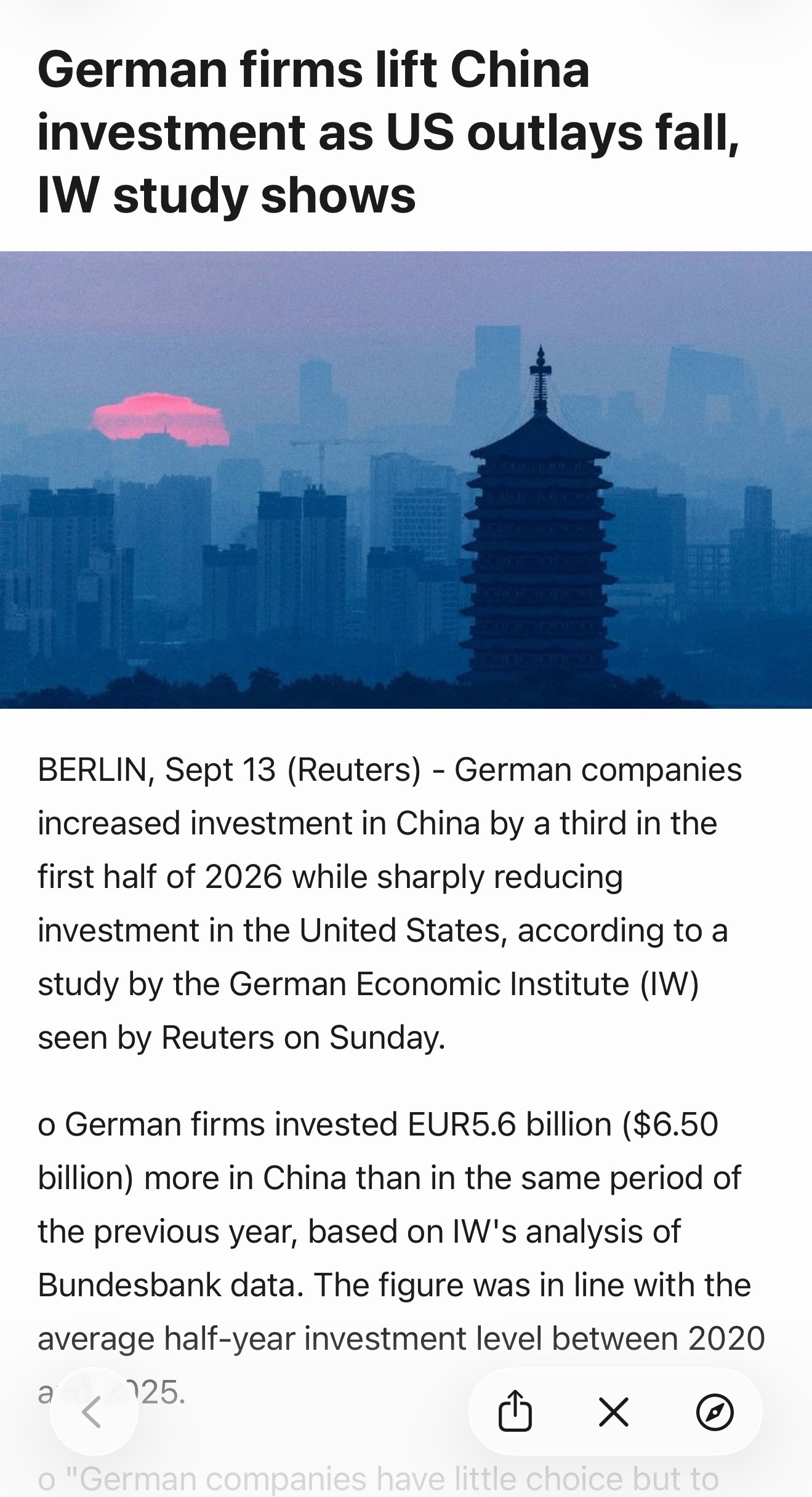 德国企业又开始加大对中国投资了一个很有意思的变化。德国经济研究所IW根据德国央行
