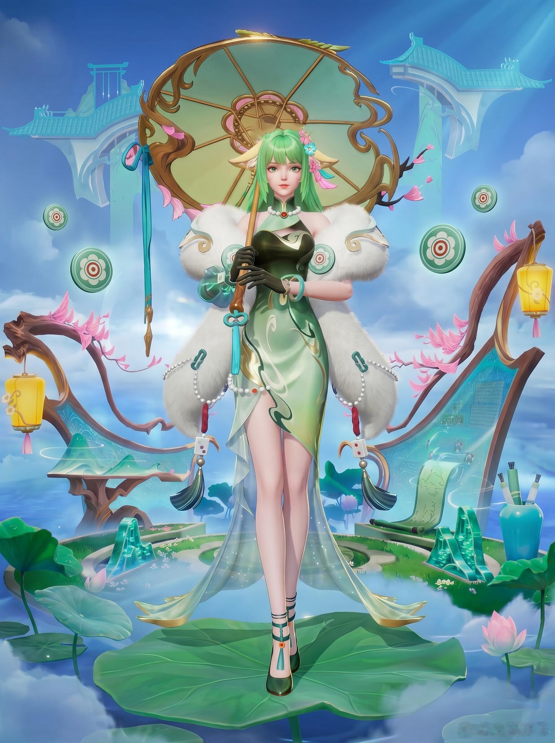 米莱狄的源梦皮肤青瓷雀吟，给到少司缘原皮居然毫无违和感，朵莉亚也还不错，就是不太