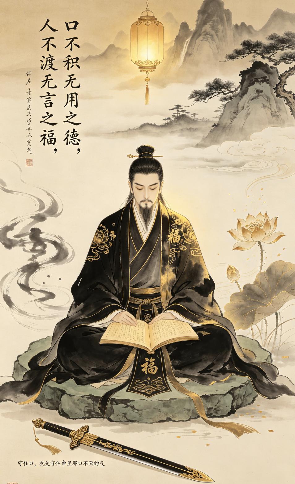 “口不积无用之德，人不渡无言之福”
从道家讲，你说出的每一个字，都是在你的命簿上