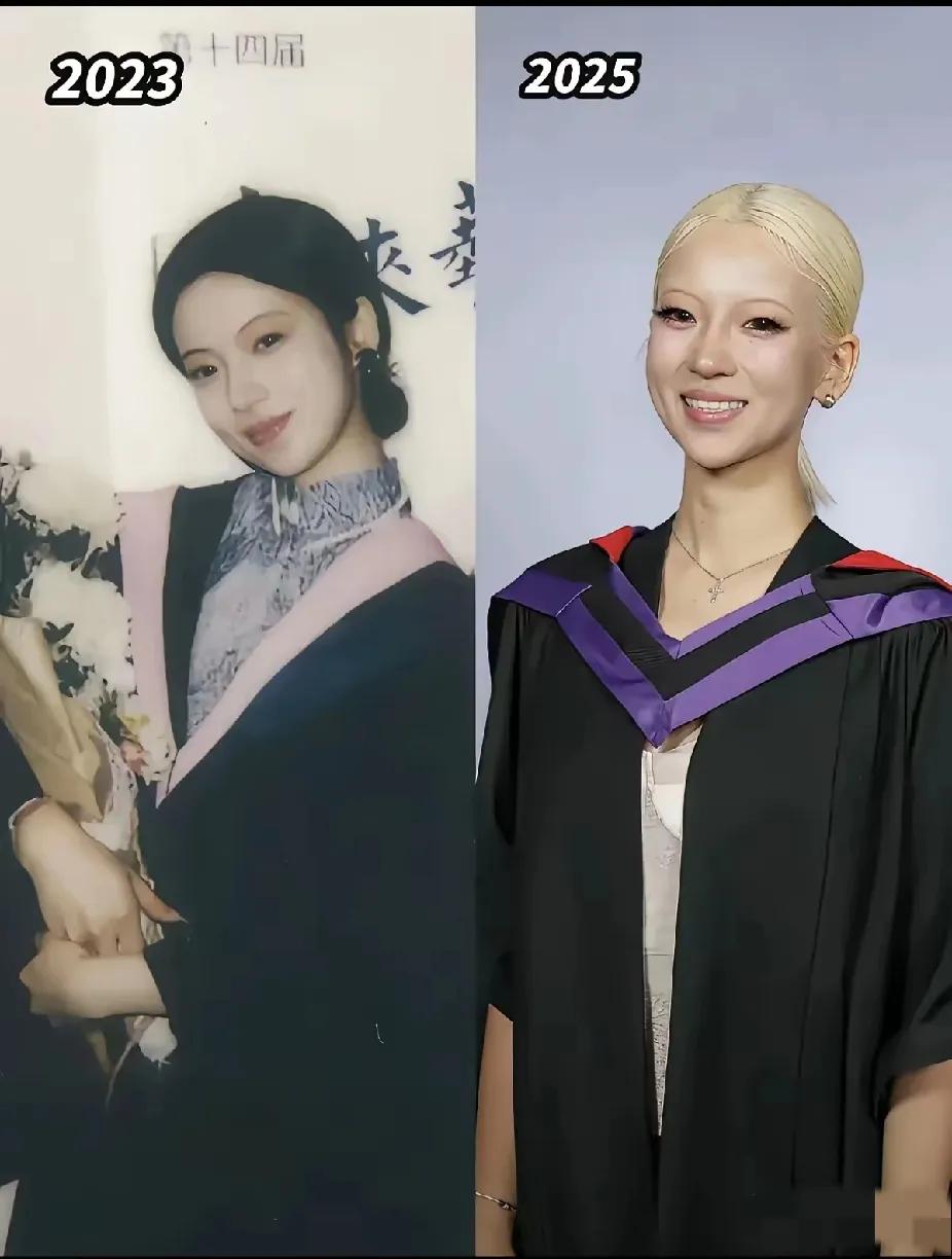 网友:
2023留学前 vs 2025留学后，
一转眼就两年了！[捂脸]