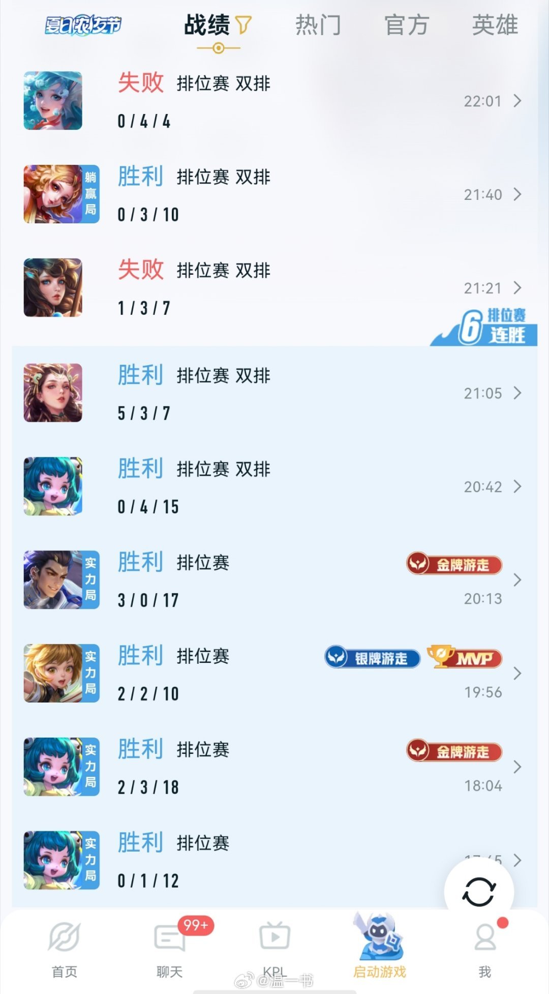 温一书游戏时刻 前面自娱自乐，后面有个不认识的附近组队双排，跟着就又赢了，从六连