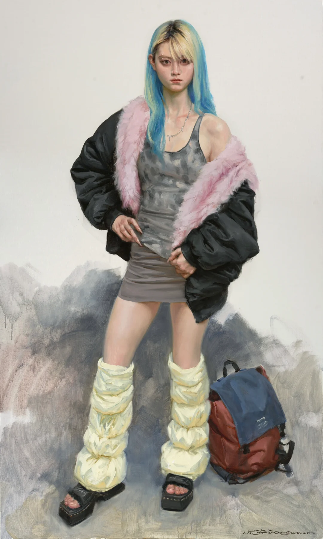 蓝发女生150X90CM
