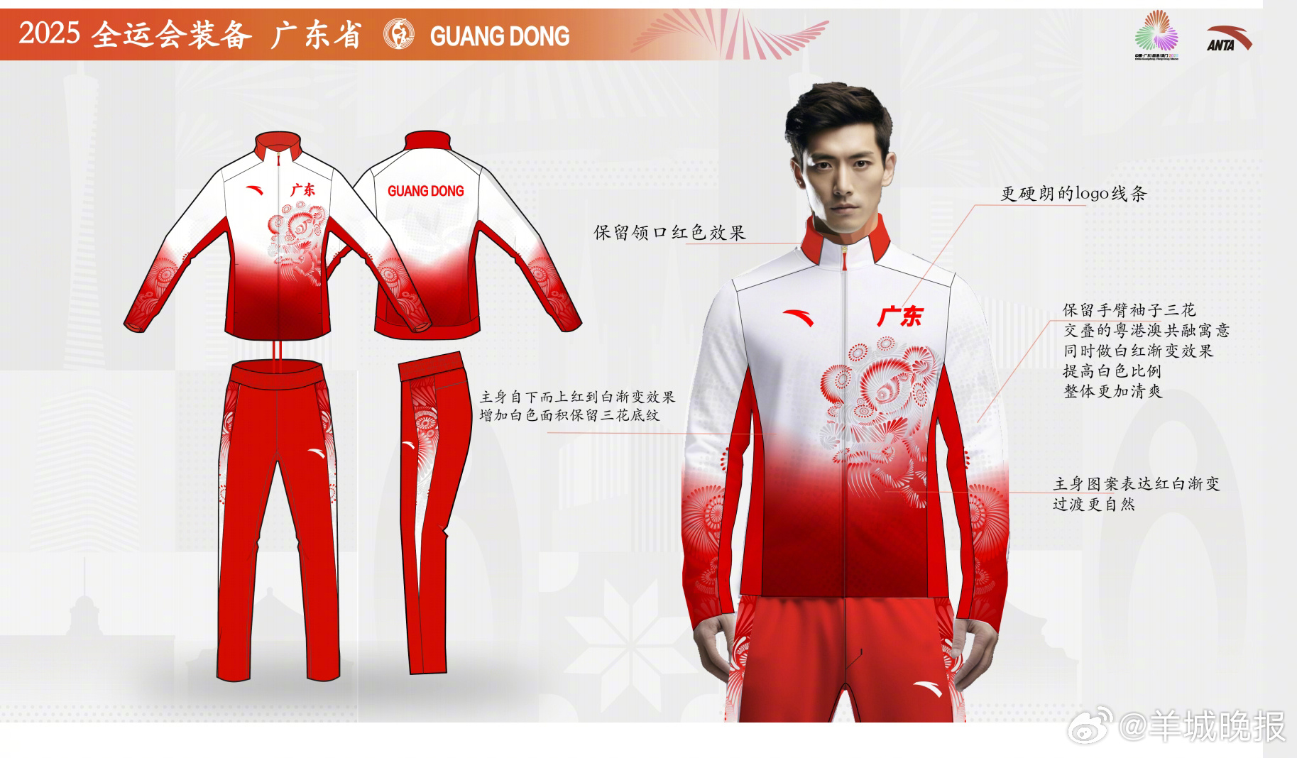 【#十五运广东省代表团团服样式公布#，“醒狮”元素抢眼】十五运广东省代表团新闻通