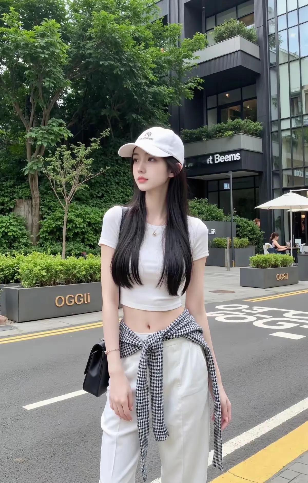 今日看到两种超赞的穿搭。有个优雅的黑发少女，穿了简约的灰色长袖，那清新自然的感觉