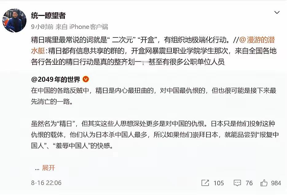 文章谈及精日势力有组织网暴爱国网民的现象，认为这类有组织水军破坏力堪比黑恶势力，