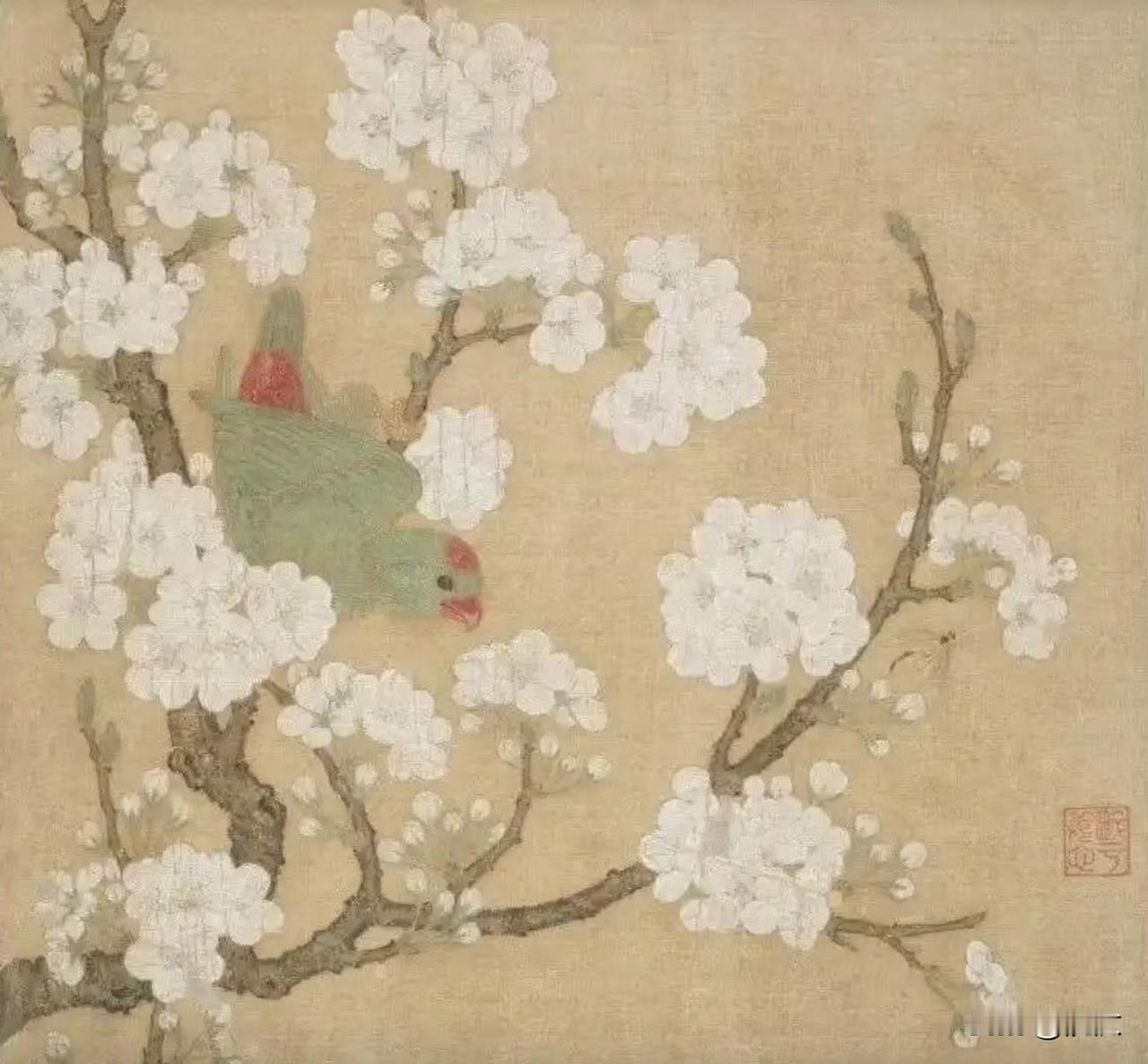 唐诗里有一首写梨花的诗，被誉为咏物神品。沅汰博物馆  

丘为写的《左掖梨花》。