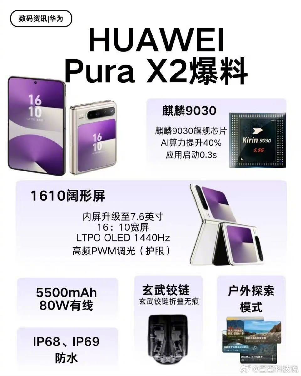 华为阔屏大折叠曝光 当年华为Pura X首销即售罄了，看到曝光的信息，今年的Pu