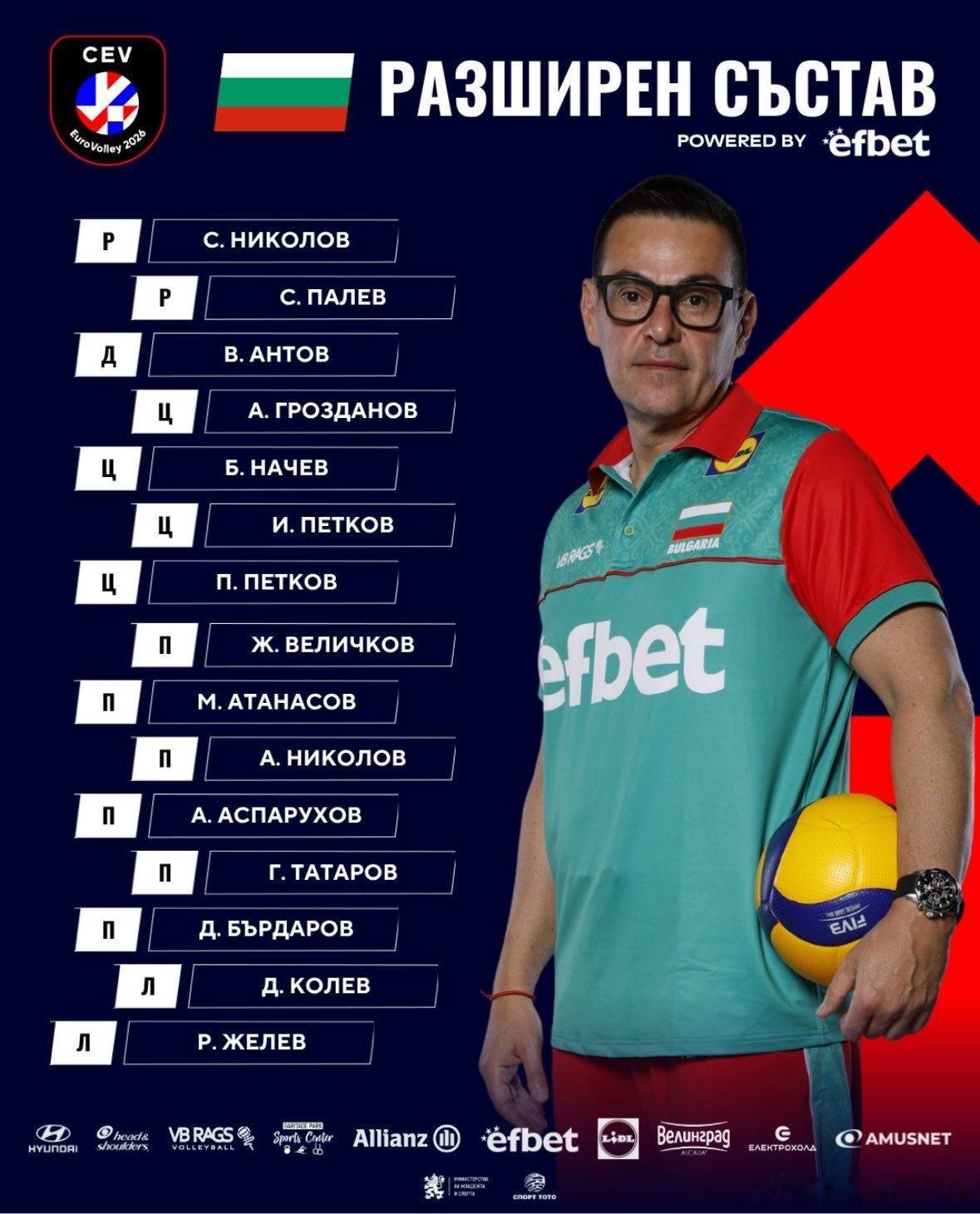 排球 📢 🇧🇬保加利亚男排公布了欧锦赛的14人备战阵容。🏐 二传：西蒙·