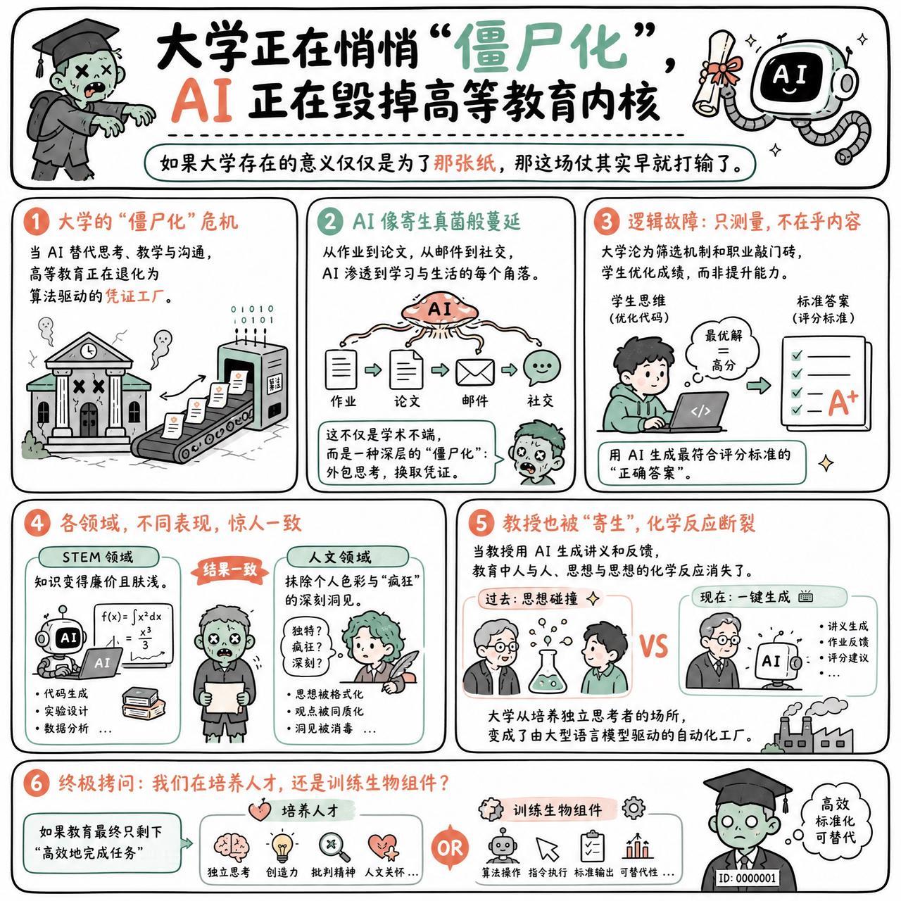 【大学正在悄悄 “僵尸化”，AI正在毁掉高等教育内核】

快速阅读：大学正面临一