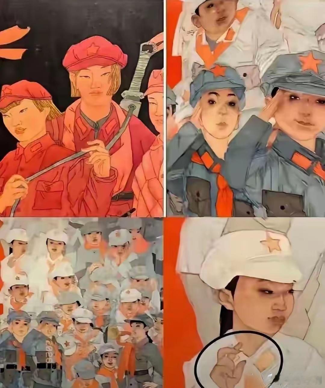 看看老一辈流传下来的红色宣传画，画里的劳动者、革命青年，眉眼舒展坦荡，笑容明亮。
