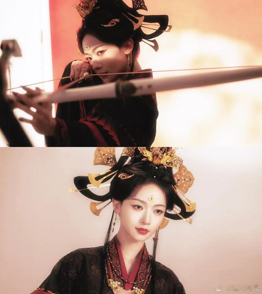 吴谨言上次在下沉平台出圈的也是一身红衣披发回头和女状元 