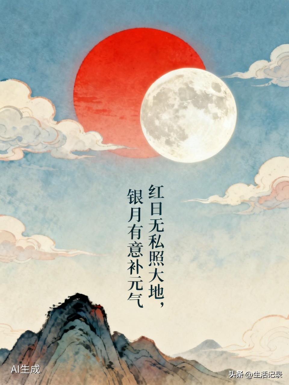 “红日无私照大地，银月有意补元气”，这诗句简直绝了！红日就像个热情的大暖男，毫无