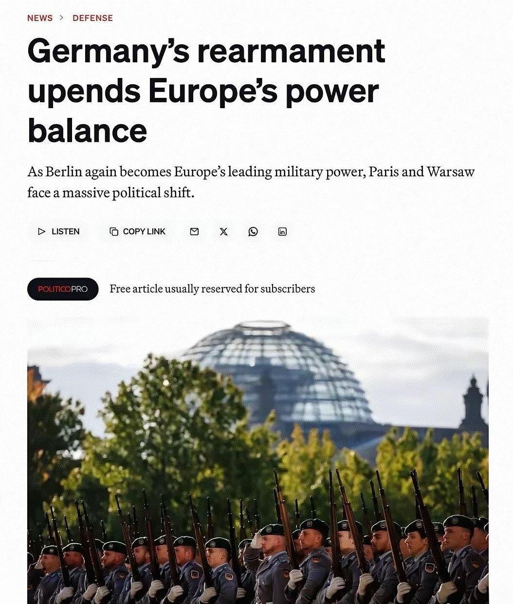 德法内讧，德国致力于成为欧洲领先军事大国的设想，引起法国的担忧
       ​