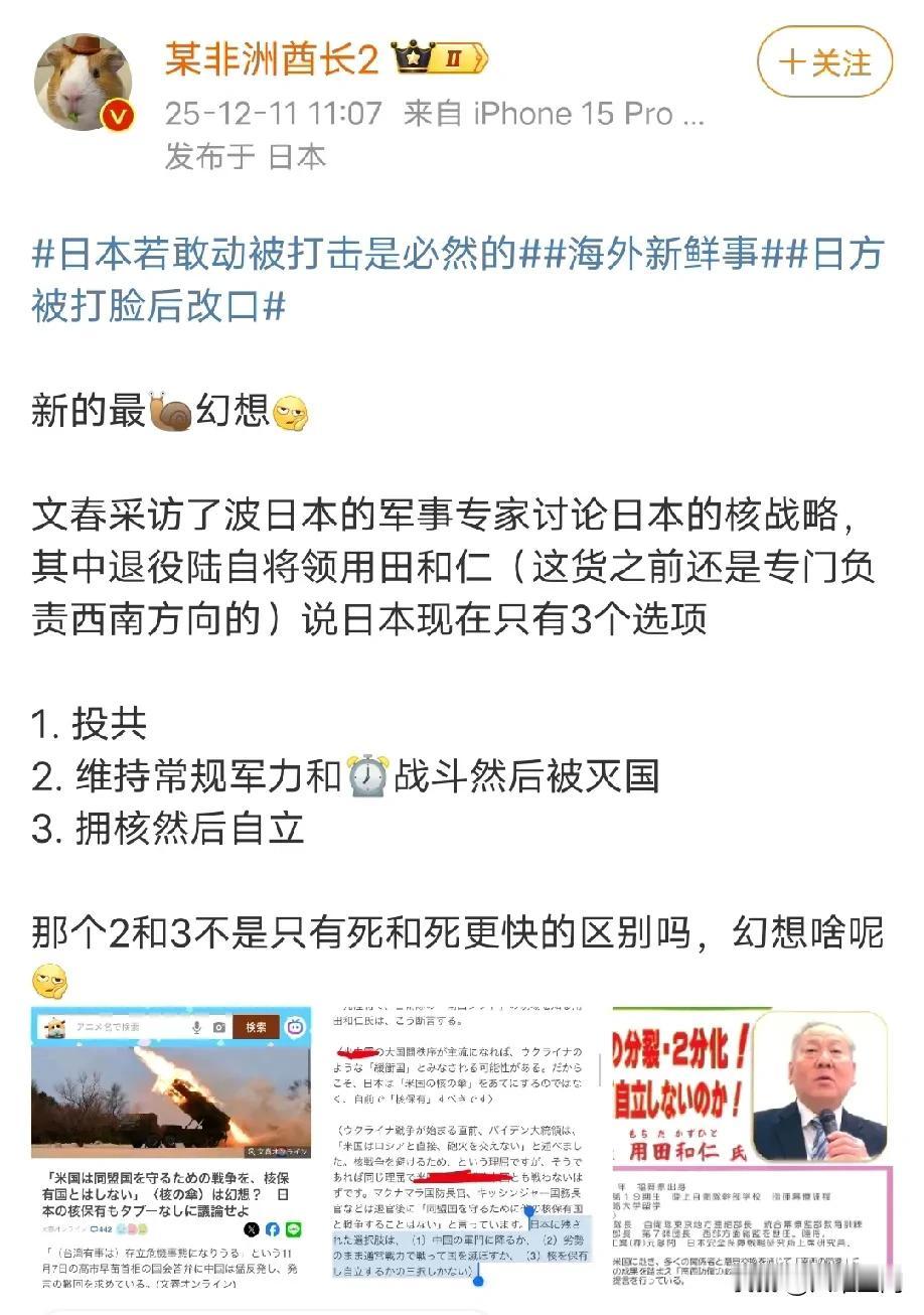 日本右翼专家称日本现在有三条路，明显有两条日本右翼是绝对不会做的，所以日本很可能