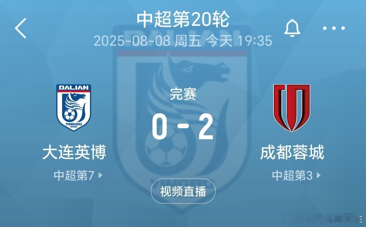 中超联赛大连英博vs成都蓉城大连英博0比2成都蓉城中超联赛[超话]大连成都“硬碰