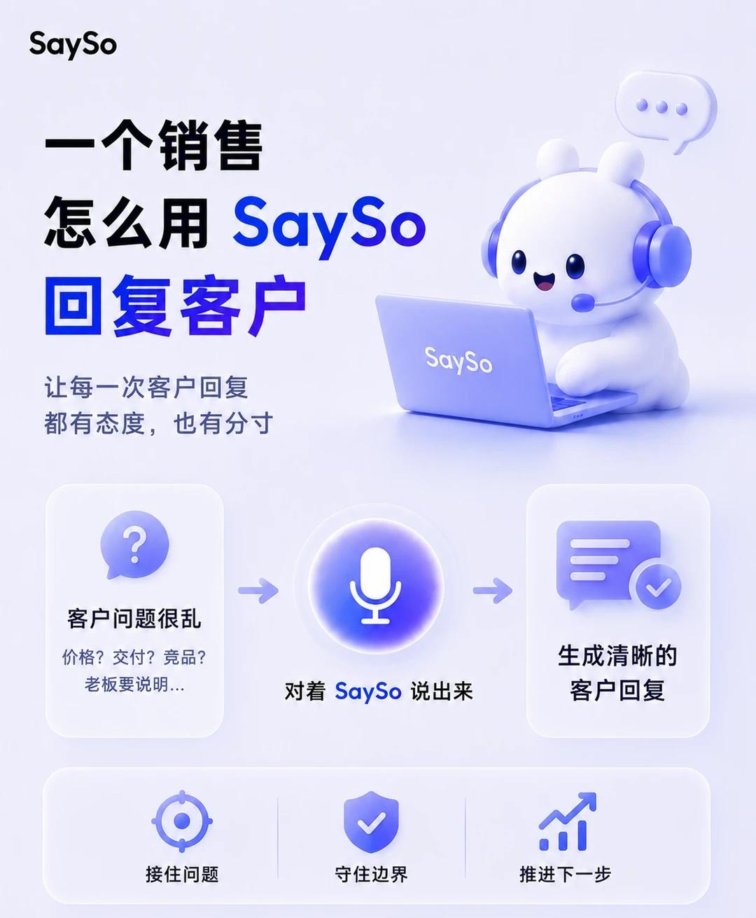 一个销售，怎么用 SaySo 回复客户💬
客户最难回的消息，往往不是一句简单的
