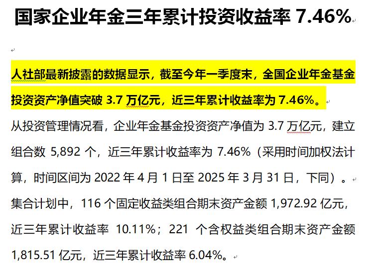 国家企业年金三年累计投资收益率7.46%