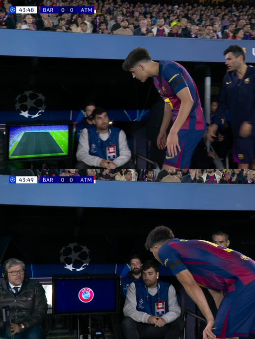 Pau Cubarsí 想查看 VAR 屏幕上的回放，但 VAR 注意到并关掉了