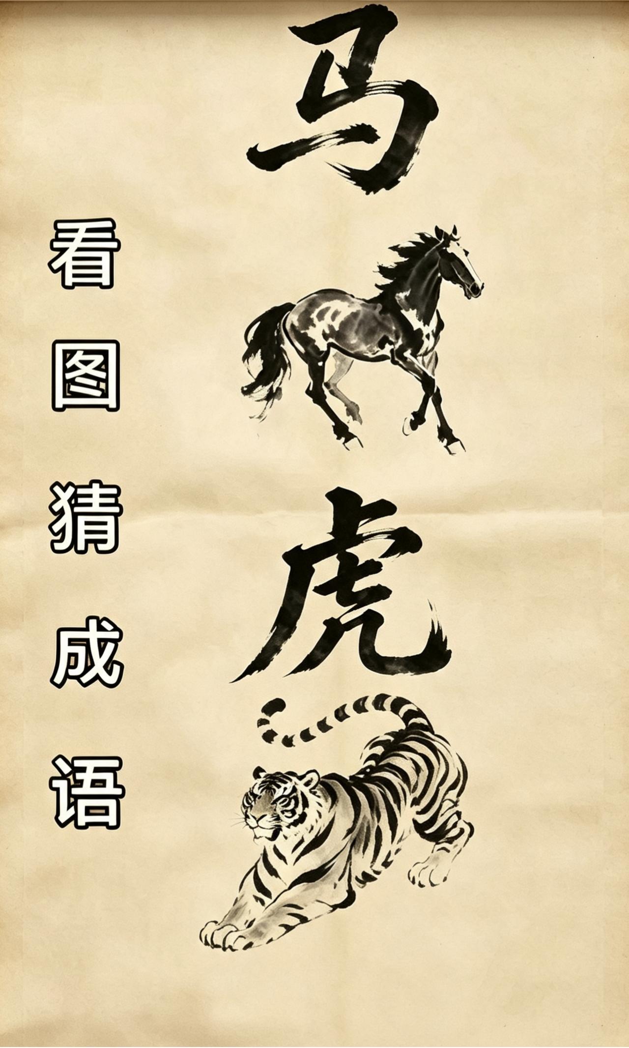 成语分享打卡画中有马和虎，看图猜成语，看看几秒能答出来