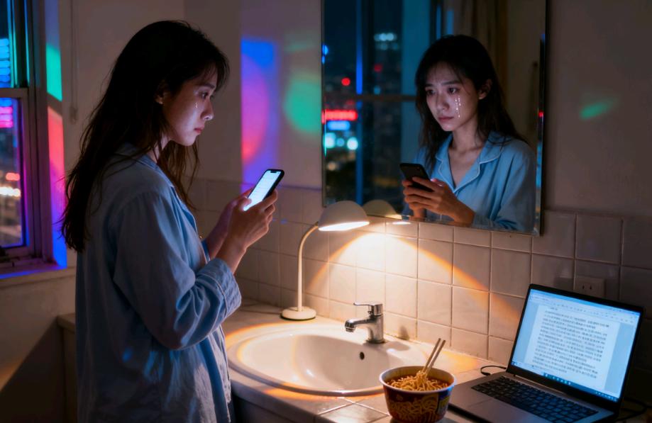 凌晨两点的出租屋，我对着镜子揉着红肿的眼睛，第18次练习：“妈妈，我累了，想回家