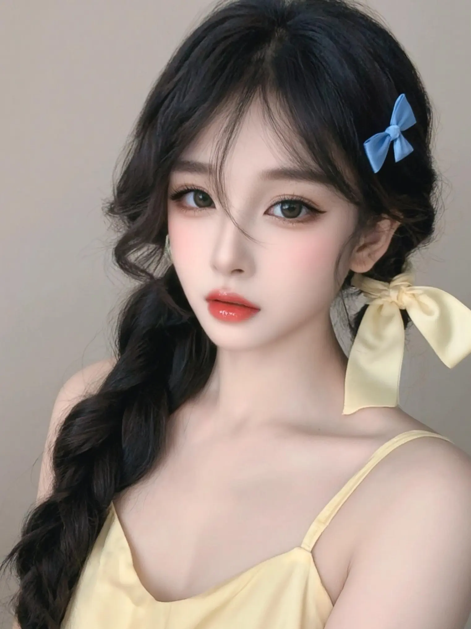 少女感妆容 清纯头像 纯欲蓝色发卡 温柔气质美女头像 甜系女孩头像